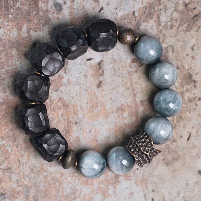 Eagle's Eye Stone Ebony Wood Copper Confidence Couple Bracelet