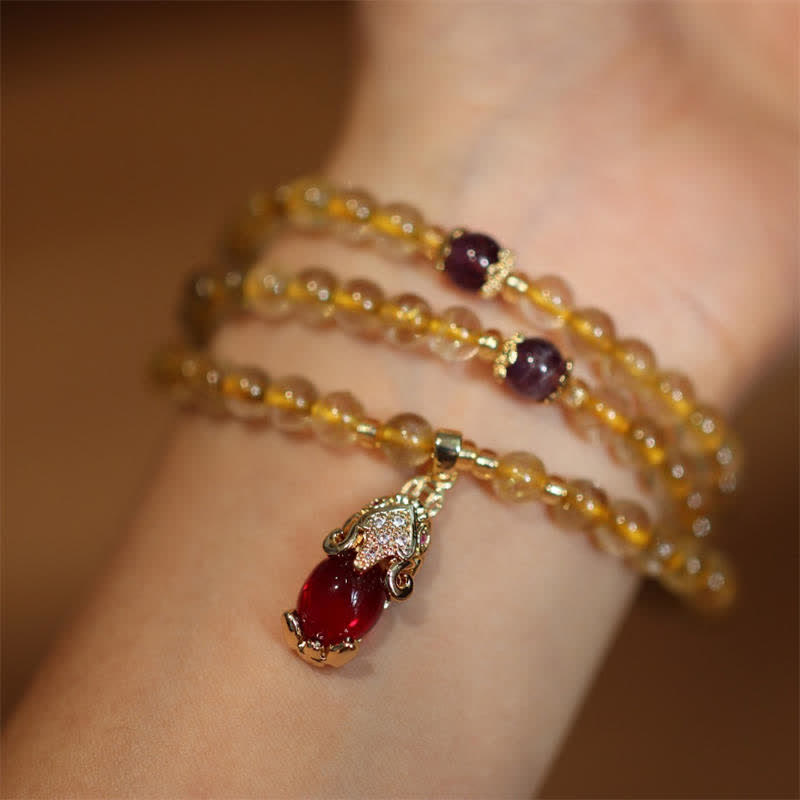 Citrine Amethyst Garnet Pixiu Beaded Energy Bracelet
