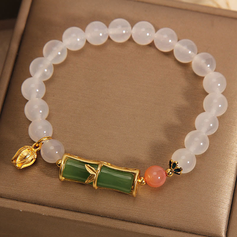 Natural White Agate Jadeite Bamboo Bead Bracelet (14-16cm Wrist) for Clarity