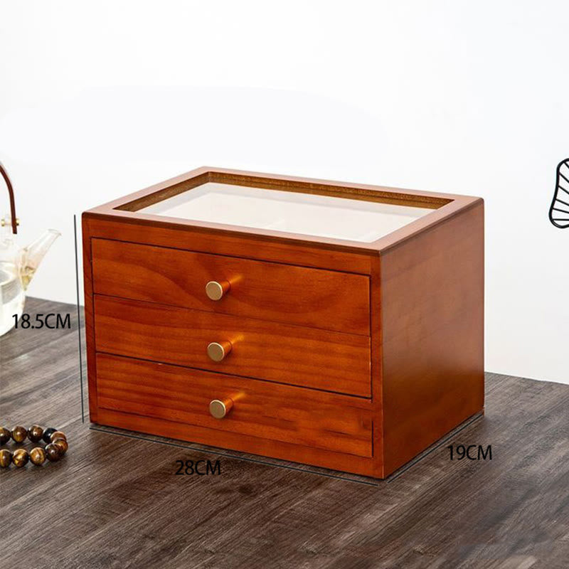 Retro Handcrafted Solid Wood Multi-Layer Jewelry Storage Box with Drawer