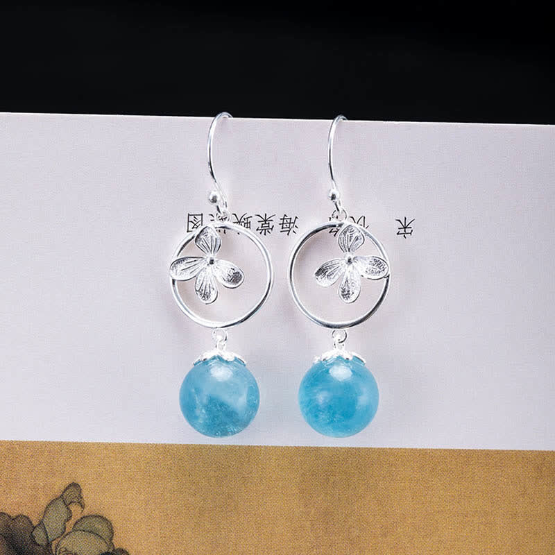 925 Sterling Silver Natural Aquamarine Leaf Flower Peace Earrings Necklace