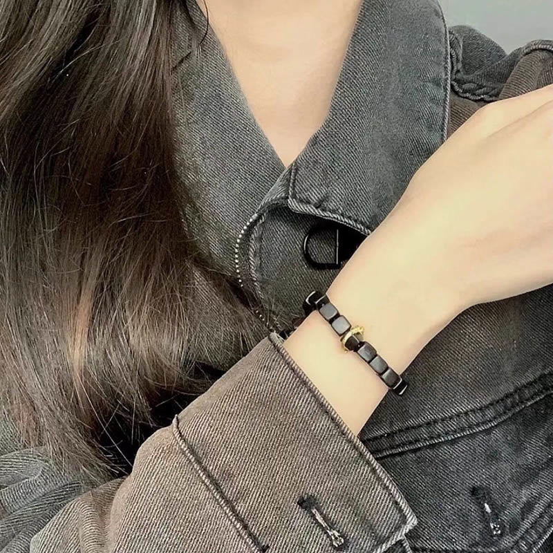 Tibetan Square Ebony Wood and Copper Minimalist Meditation Bracelet