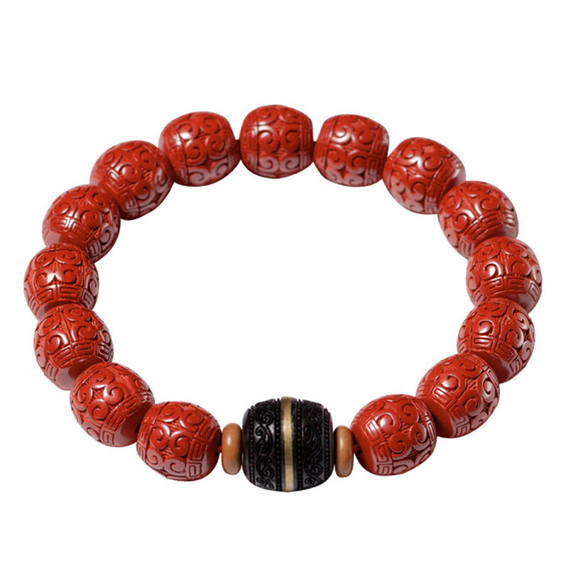 Natural Cinnabar & Ebony Wood Beaded Bracelet for Mindful Centering