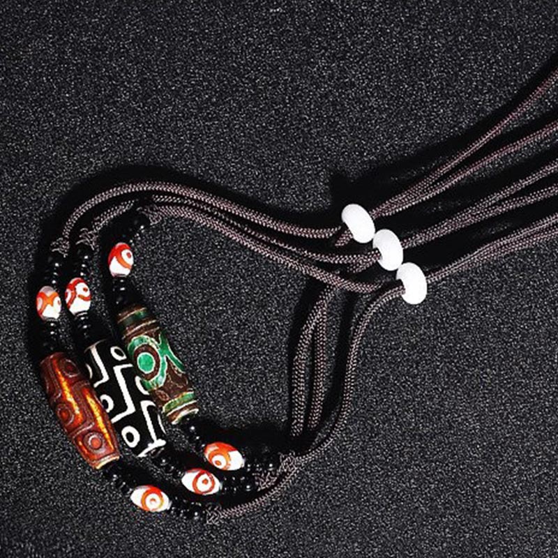 Tibetan Nine-Eye Dzi Bead Protection String Necklace