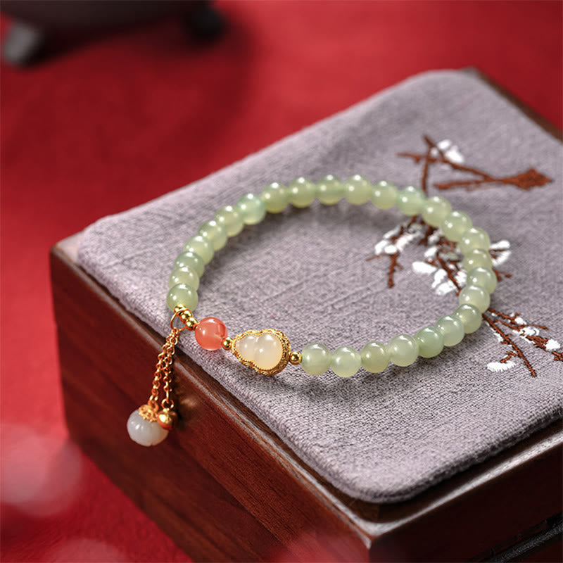 925 Sterling Silver Hetian Jade Lotus Gourd Bracelet