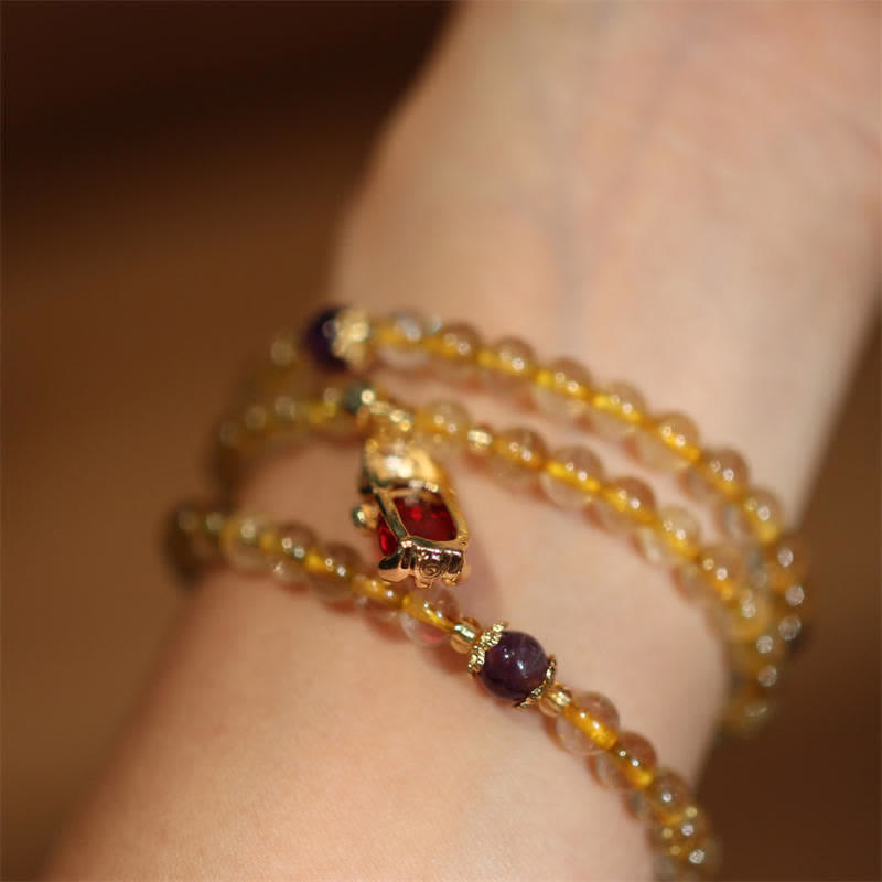 Citrine Amethyst Garnet Pixiu Beaded Energy Bracelet