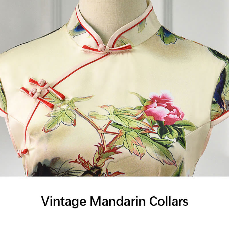 Tactile Knit Peony Print Mindful Ritual Cheongsam Dress