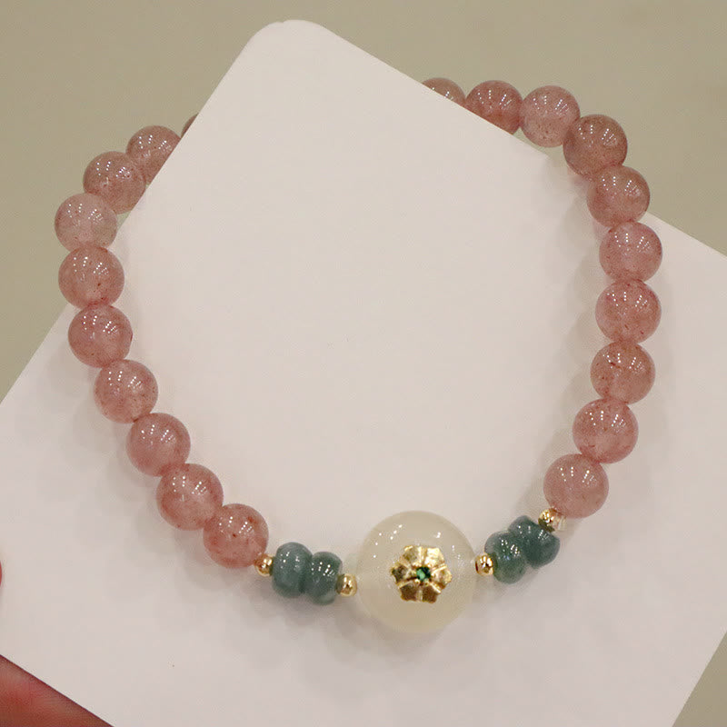 Natural Strawberry Quartz Chalcedony Jade Healing Bracelet