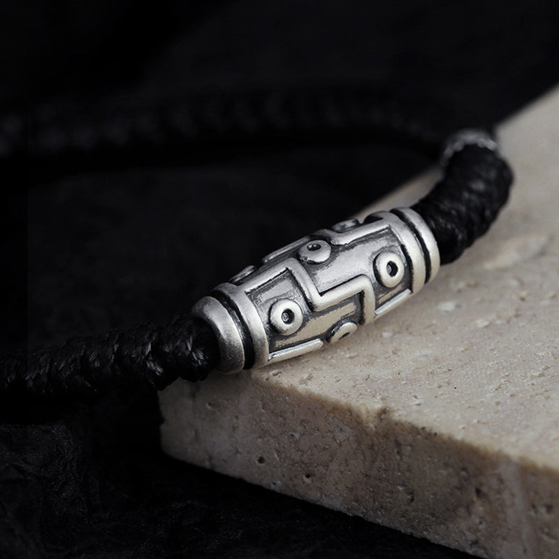 999 Sterling Silver Nine-Eye Dzi Bead Pattern Blessing Rope Bracelet