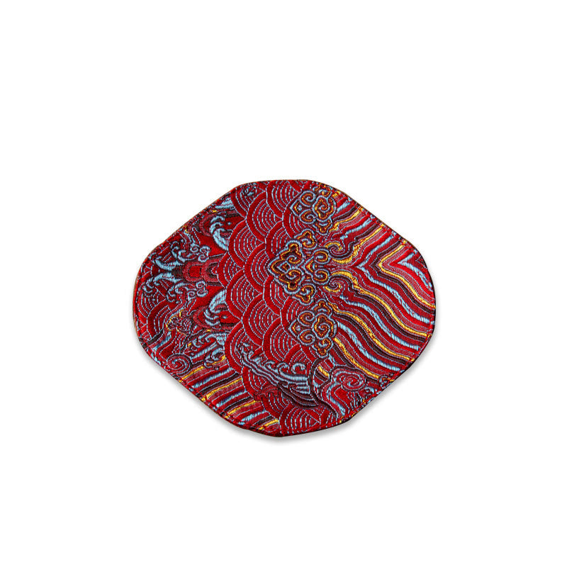 Vintage Sea Wave Bamboo Plum Blossom Embroidered Cup Mat Pad Tea Cup Coaster Kung Fu Tea Mat