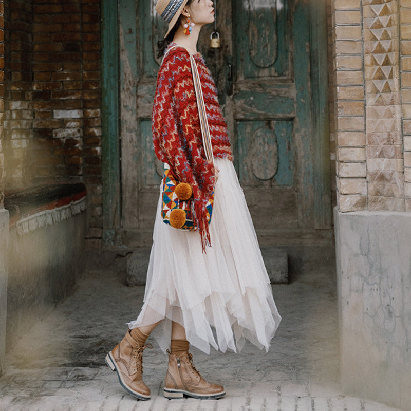 Tibetan Colorful Striped Shawl Tassels Pullover Winter Cozy Travel Scarf Wrap