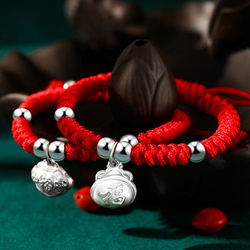 925 Sterling Silver Handmade Fu Character Lucky Money Bag Chinese Lock Charm Bell Lotus Copper Coin King Kong Knot Braided Kids Bracelet