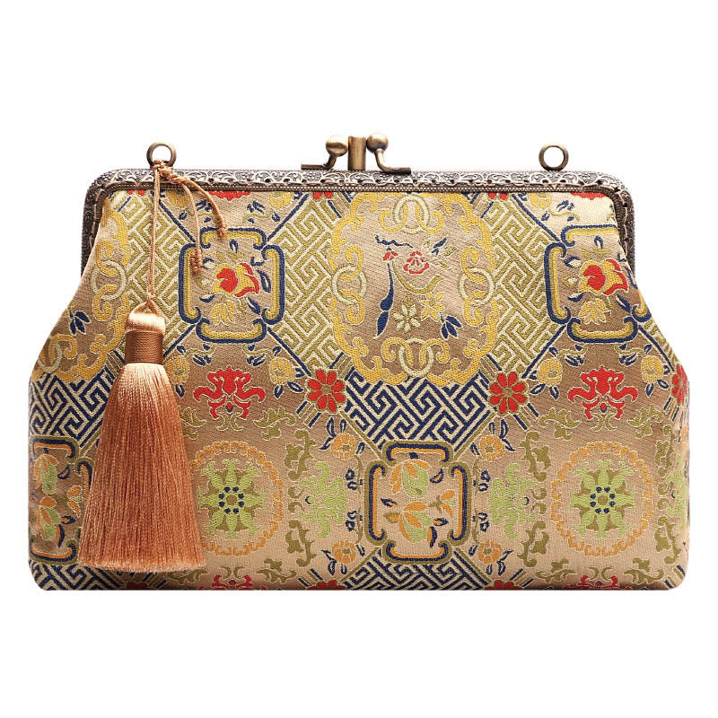 Vintage Geometry Flowers Metal Chain Crossbody Bag Shoulder Bag Handbag