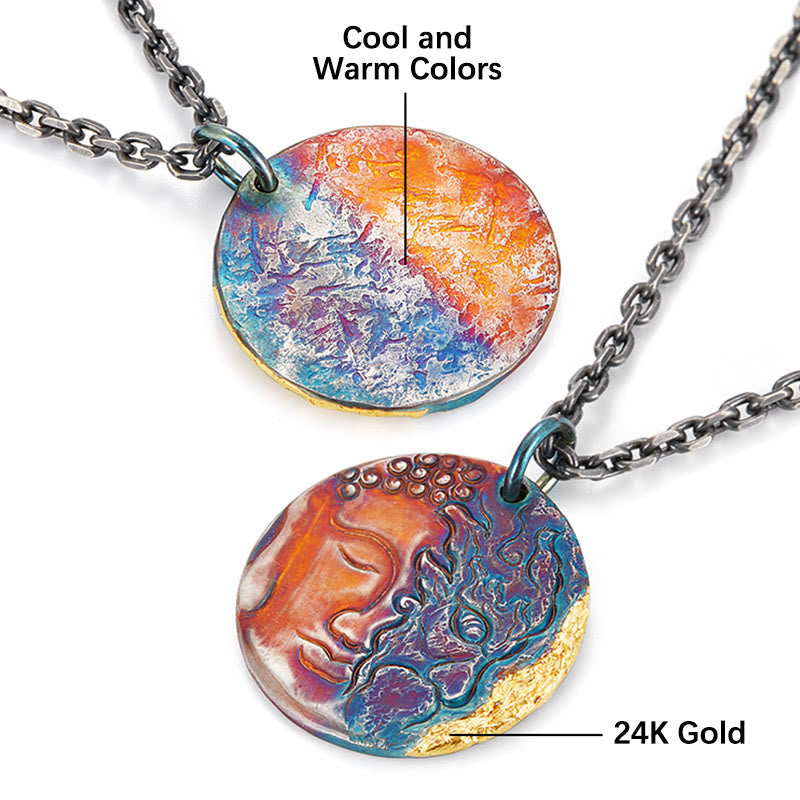 999 Sterling Silver & 24K Gold Half Demon Half Buddha Compassion Pendant Necklace