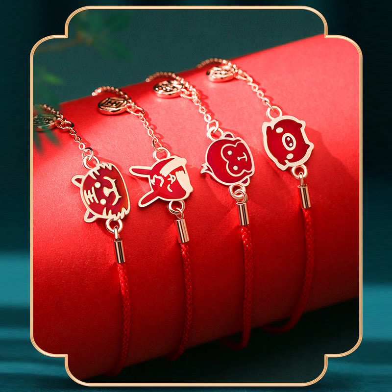 925 Sterling Silver Color-changing Chinese Zodiac Luck Protection Red String Chain Bracelet