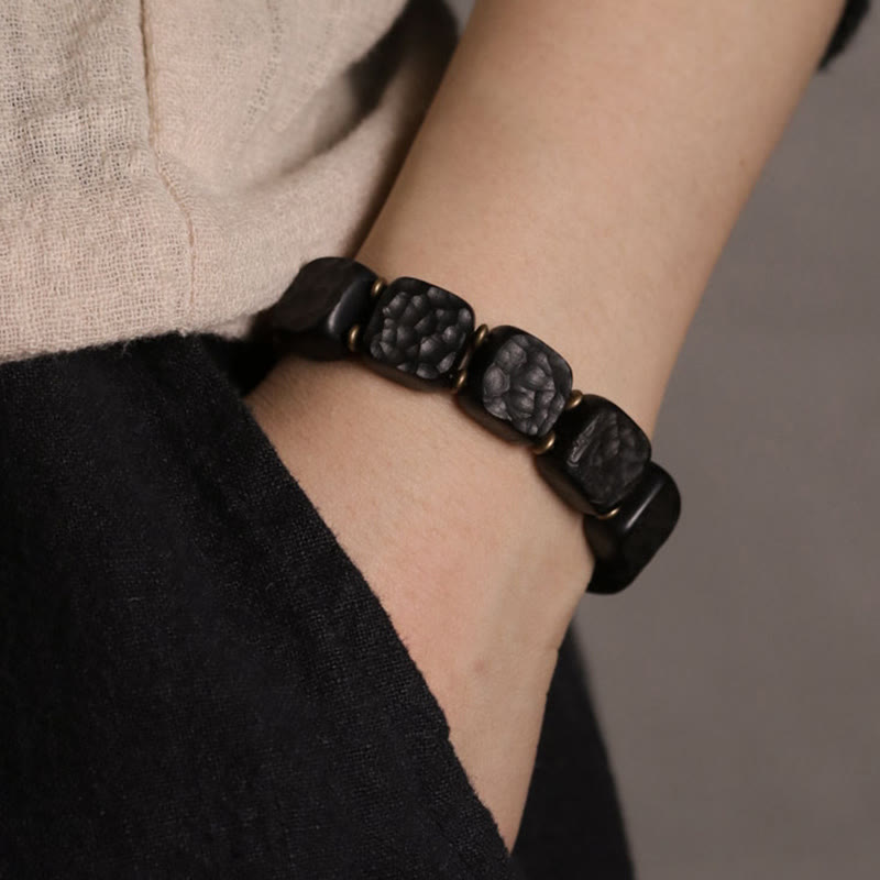 Retro Ebony Wood Texture Style Copper Peace Balance Bracelet