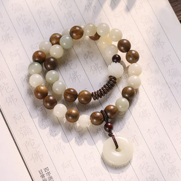 Bodhi Seed Green Sandalwood Lotus Peace Buckle Harmony Double Wrap Bracelet