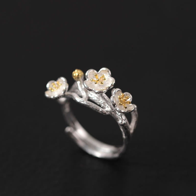 925 Sterling Silver Plum Blossom Floral Clear Quartz Earrings