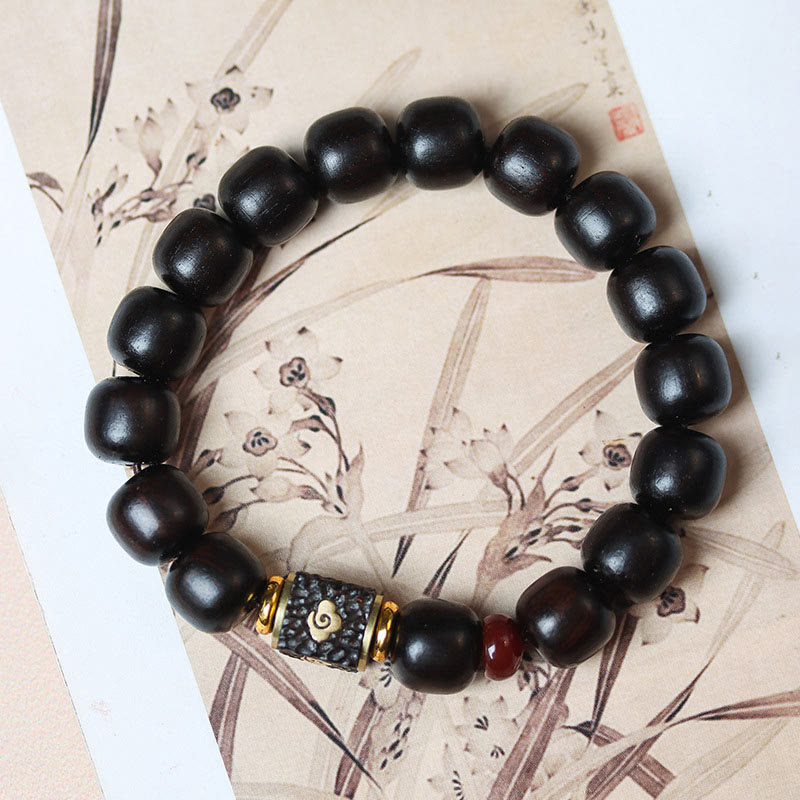 Ebony Wood Auspicious Clouds Engraved Calm Bracelet