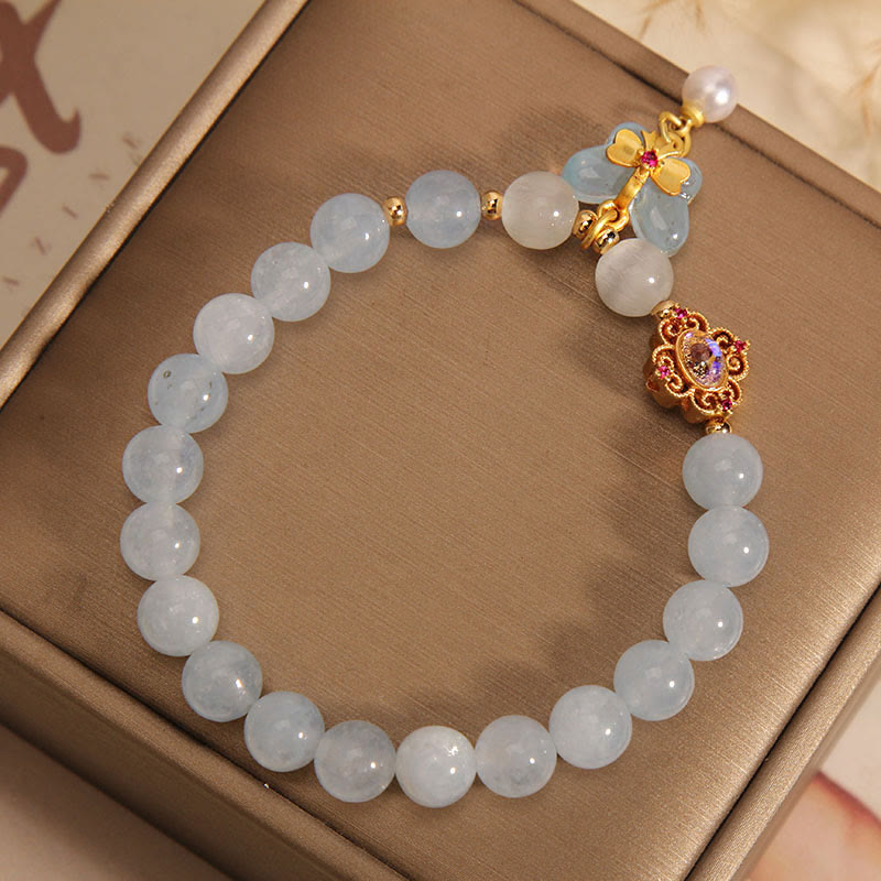 Aquamarine Cat's Eye Healing Butterfly Pearl Charm Bracelet