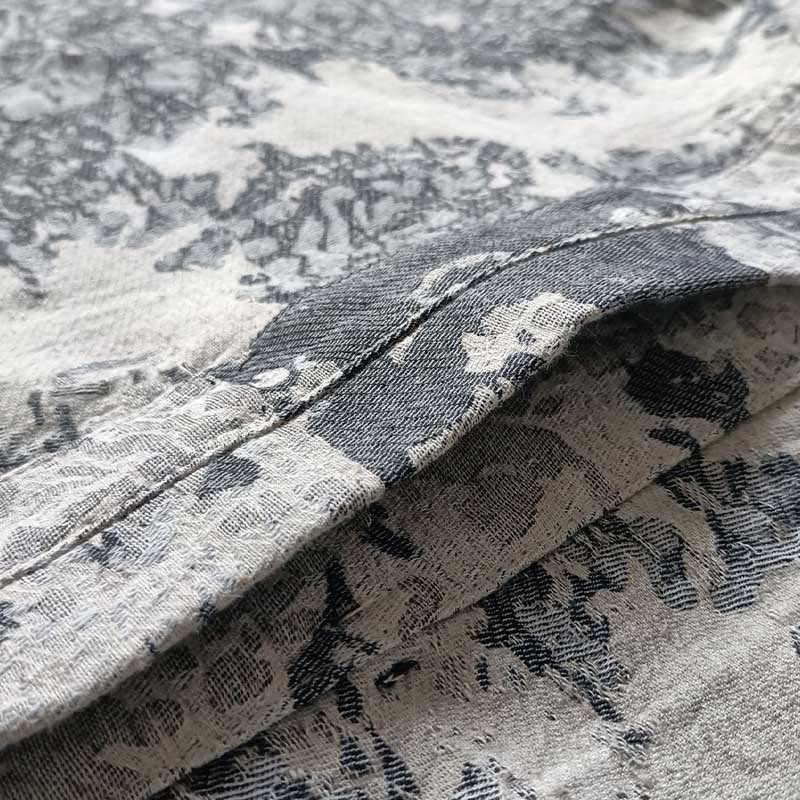 Black Gray Print Frog-button Design Long Sleeve Cotton Linen Jacket Shirt With Pockets