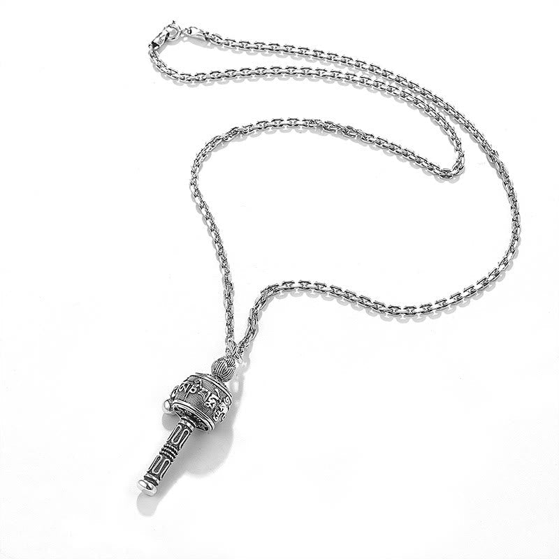 Tibetan Om Mani Padme Hum Prayer Wheel Lotus Wisdom Rotatable Necklace Pendant