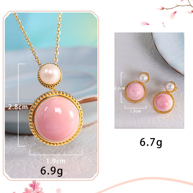 925 Sterling Silver Queen Conch Shell Pearl Luck Blessing Earrings Necklace Pendant Jewelry Set