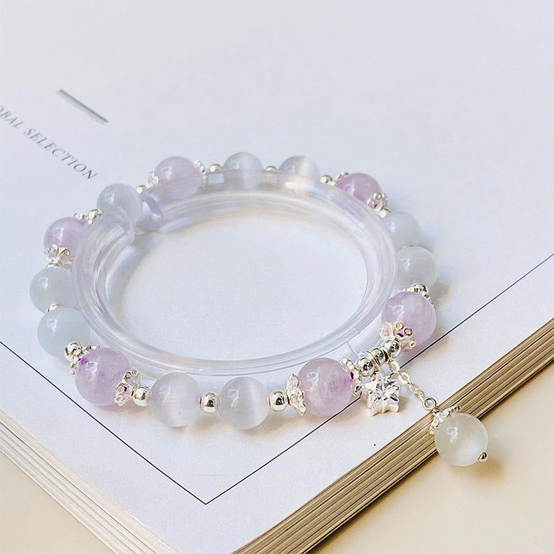 925 Sterling Silver Natural Amethyst Cat's Eye Spiritual Awareness Star Bracelet