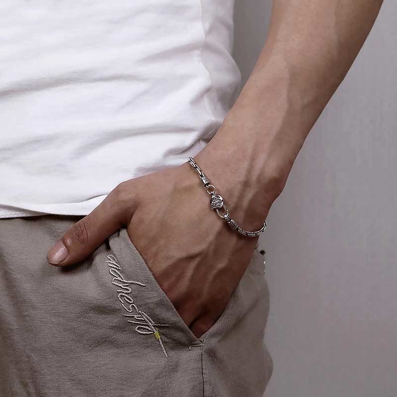Tibetan Sterling Silver & Copper Om Mani Padme Hum Vajra Buddha Swastika Bracelet