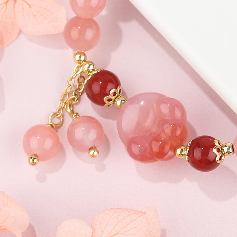 Natural Yanyuan and Red Agate Carved Cat Paw Grounding Bracelet