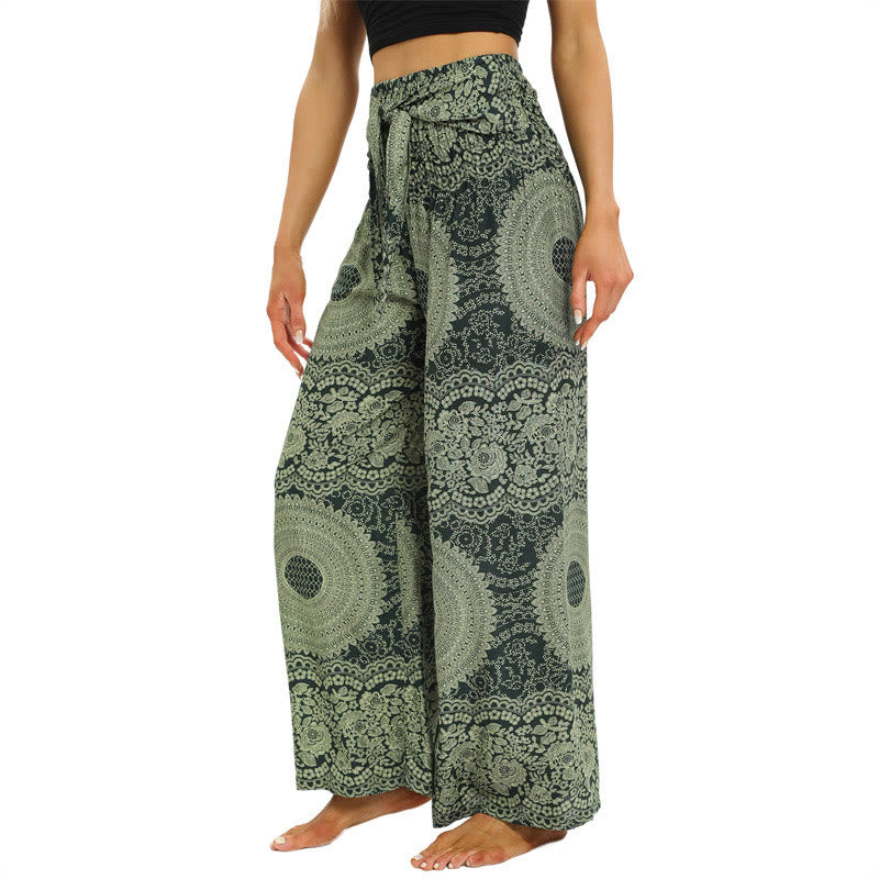 Boho Lace-up Wide Leg Pants Women's Yoga Pants