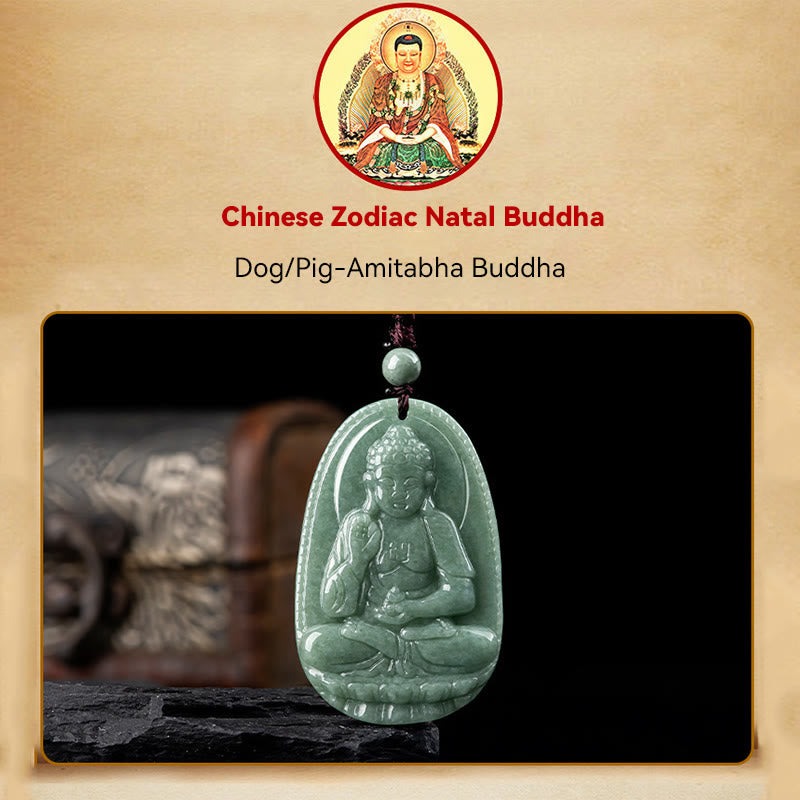 Chinese Zodiac Natal Buddha Natural Jade Wealth Prosperity Necklace Pendant (Extra 30% Off | USE CODE: FS30)