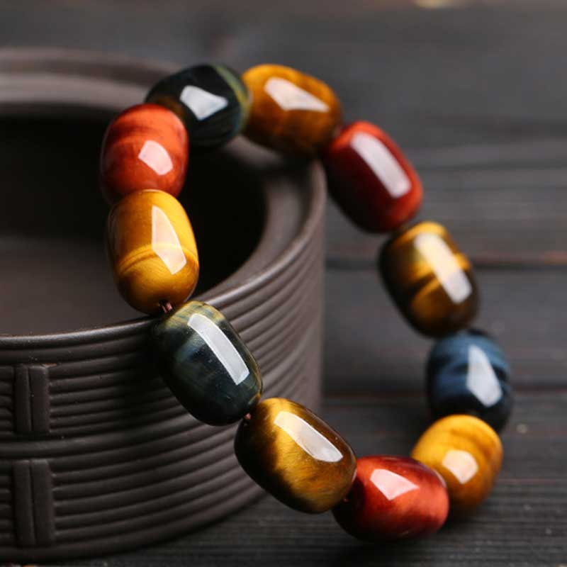 Handmade Natural Tiger Eye Beaded Unisex Elastic Bracelet
