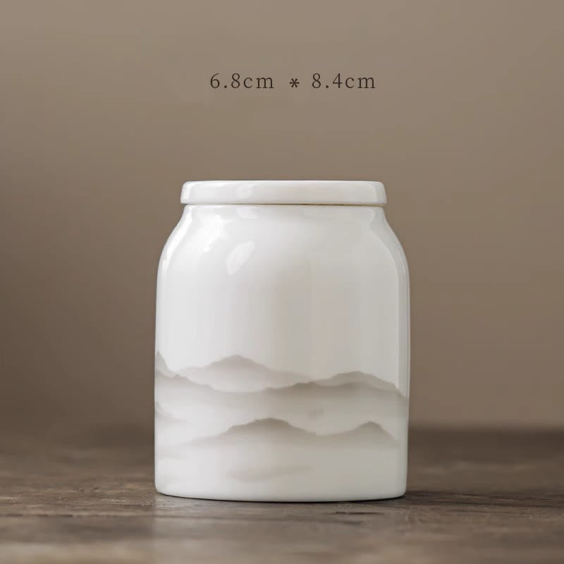 Vintage Ink Painting Mountain White Porcelain Ceramic Gaiwan Sancai Teacup Kung Fu Tea Cup And Saucer With Lid Tea Utensil Teapot