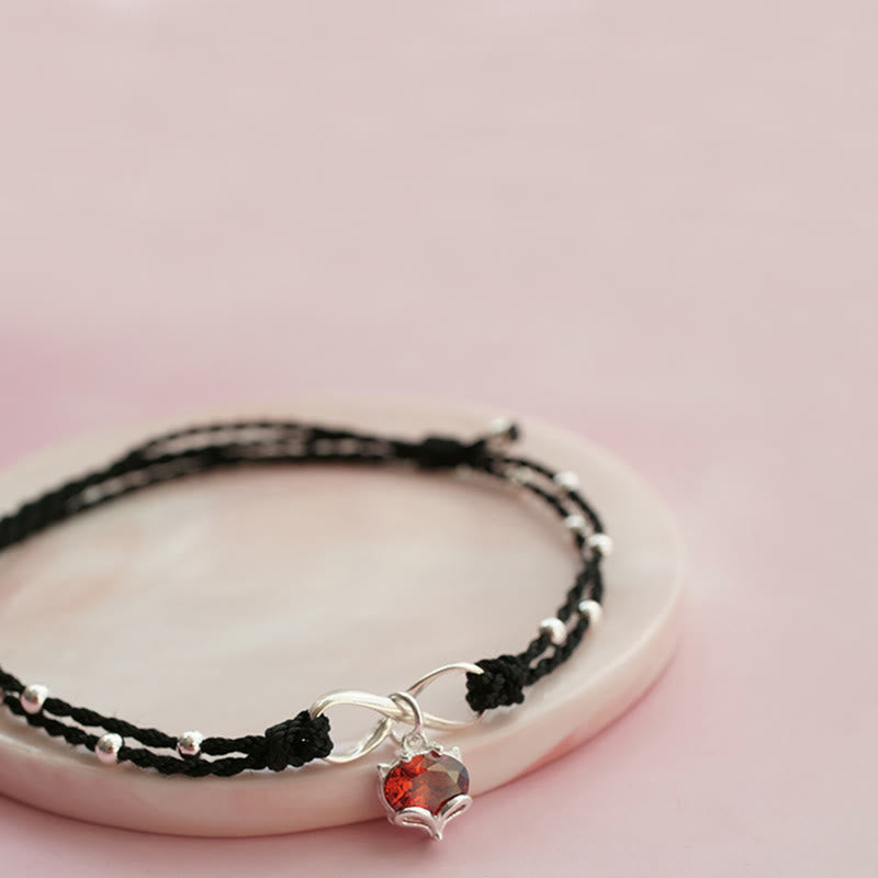 Sterling Silver & Copper Heart Infinity Braided Red String Anklet