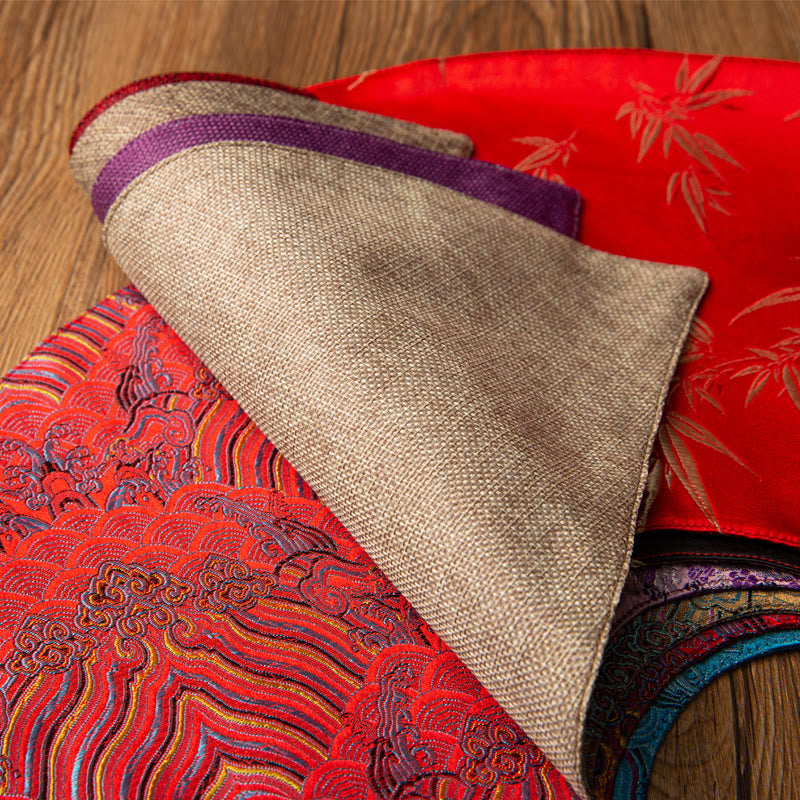 Vintage Sea Wave Bamboo Plum Blossom Embroidered Cup Mat Pad Tea Cup Coaster Kung Fu Tea Mat