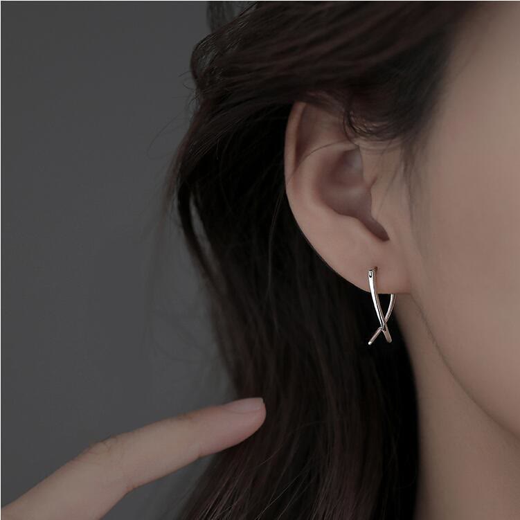 Geometric Cross Copper Hoop Earrings in Gold and Silver Finish