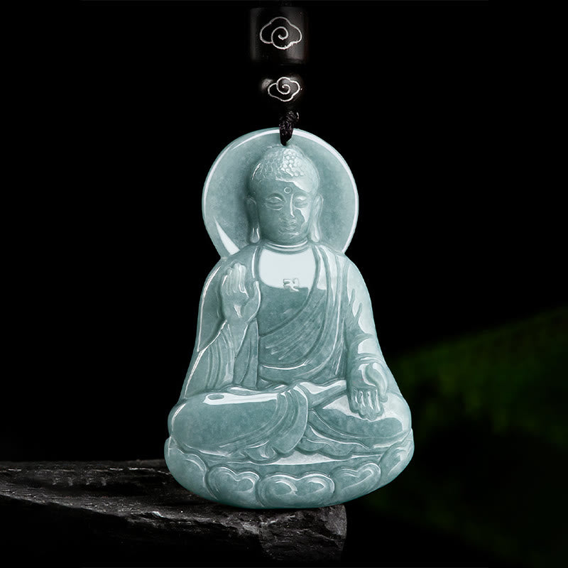 Amitabha Buddha Natural Jade Lotus Amulet Compassion String Necklace Pendant