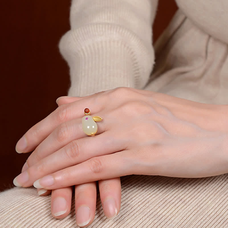 925 Sterling Silver Year of the Rabbit Hetian Jade Luck Ring Earrings Necklace Pendant