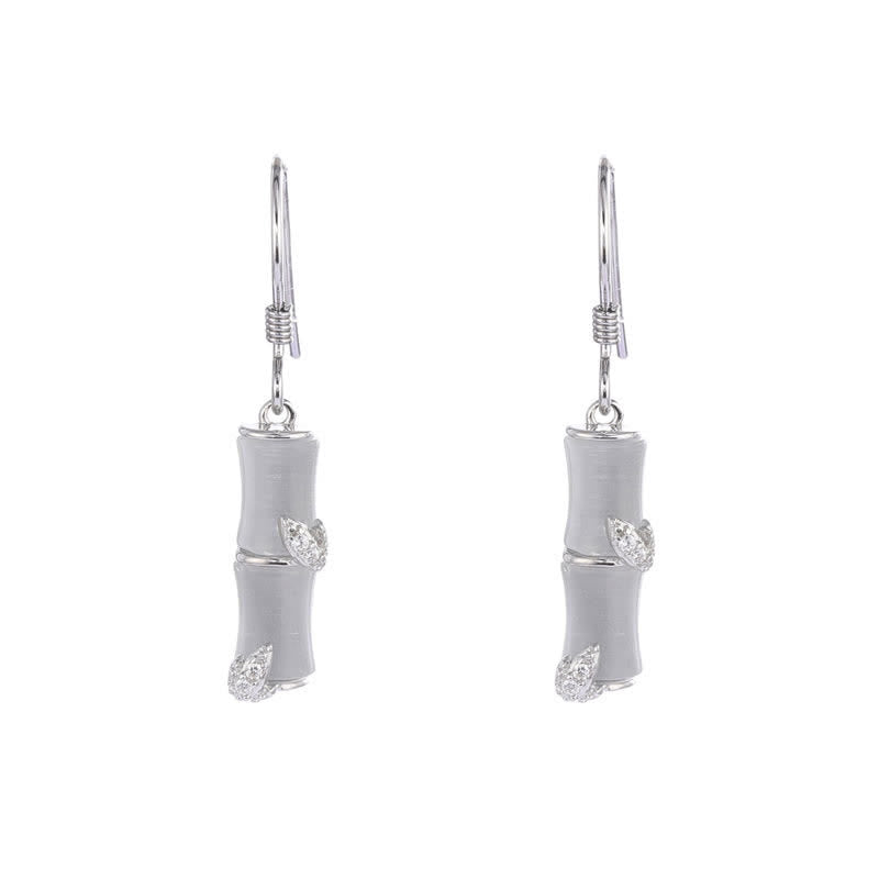 925 Sterling Silver Hetian Jade Chrysoberyl Cat Eye Red Agate Bamboo Luck Drop Earrings