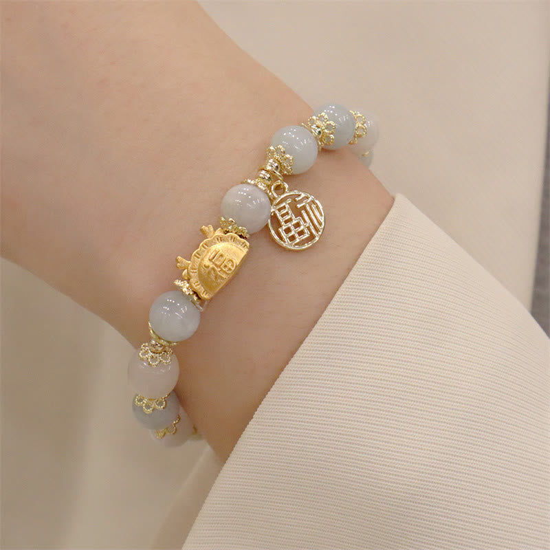 Year Of The Dragon Red Agate Strawberry Quartz Black Obsidian Jade Garnet Pearl Cinnabar Dumpling Dragon Luck Fu Character Bracelet