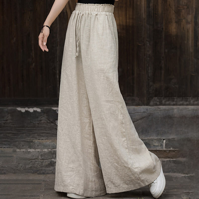 Handmade Tie Dye Ramie Linen Midi Dress Wide Leg Pants With Pockets