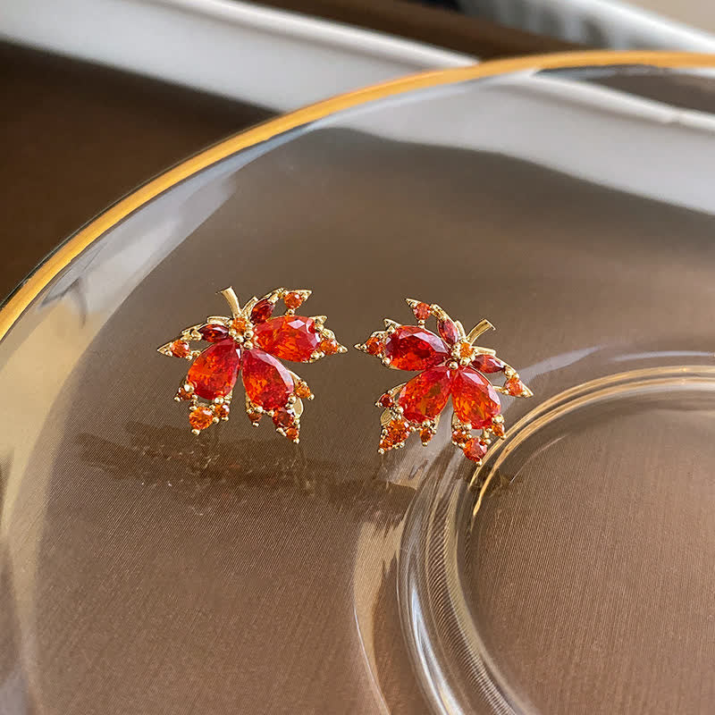 Maple Leaf Zircon Luck Necklace Pendant Ring Earrings