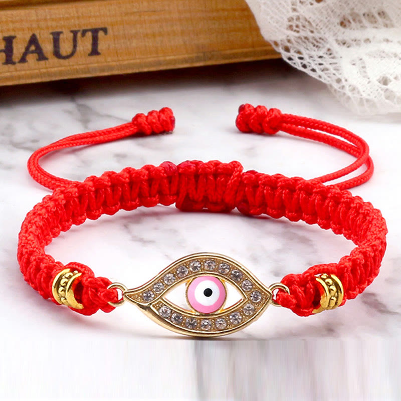 Handmade Evil Eye Red String Braided Bracelet with Gold or Silver Border