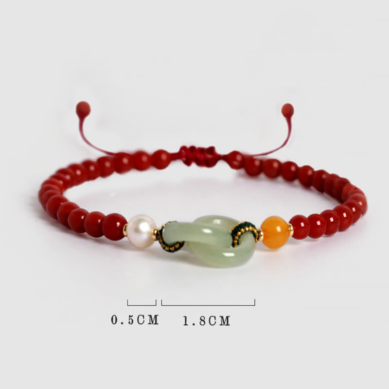 Natural Red Agate Hetian Jade Double Peace Buckle Confidence Bracelet