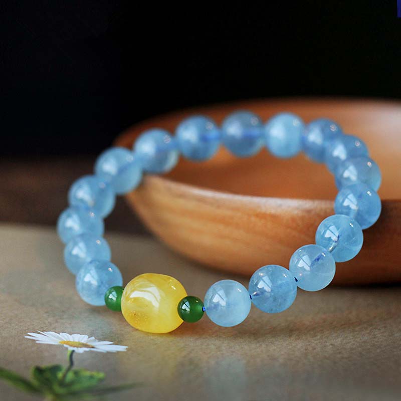 Natural Aquamarine and Amber Beaded Serenity Bracelet