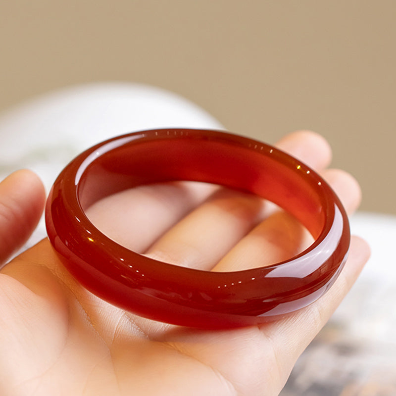 Natural Red Agate Solid Stone Bangle Bracelet