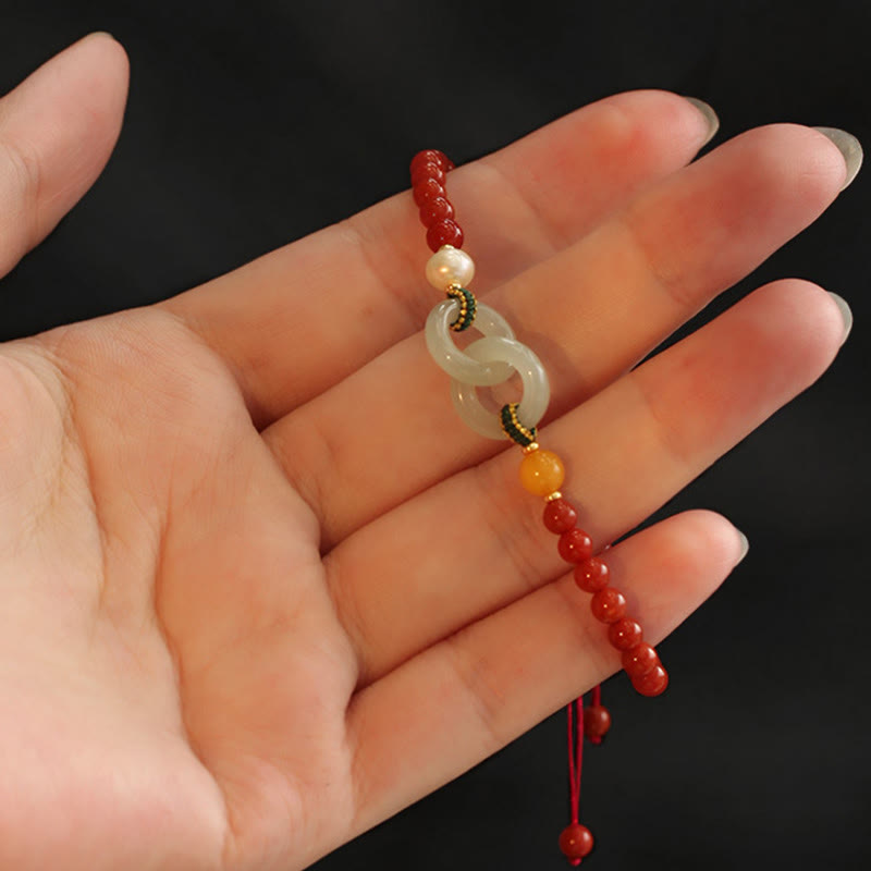 Natural Red Agate Hetian Jade Double Peace Buckle Confidence Bracelet