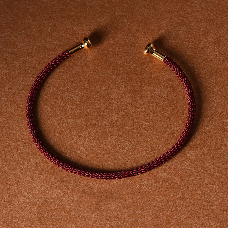 Handmade Minimalist Braided Red String Bracelet with Gold and Copper Accents
