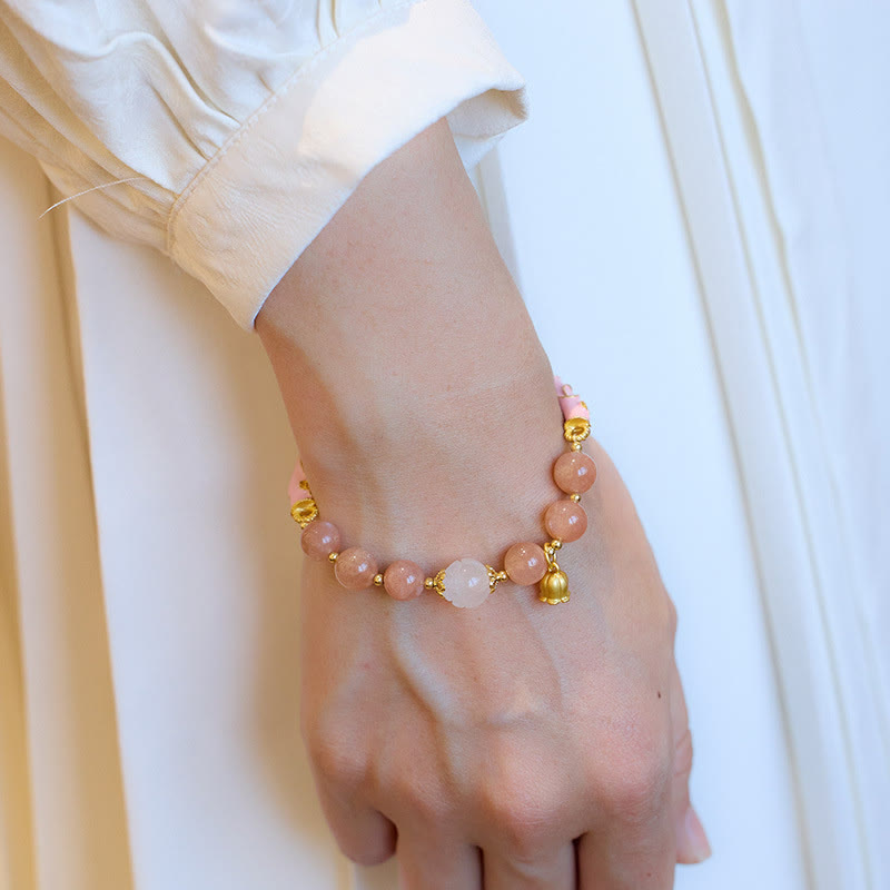 Sunstone & Golden Silk Jade Lily of the Valley Gold Sterling Silver Charm Bracelet